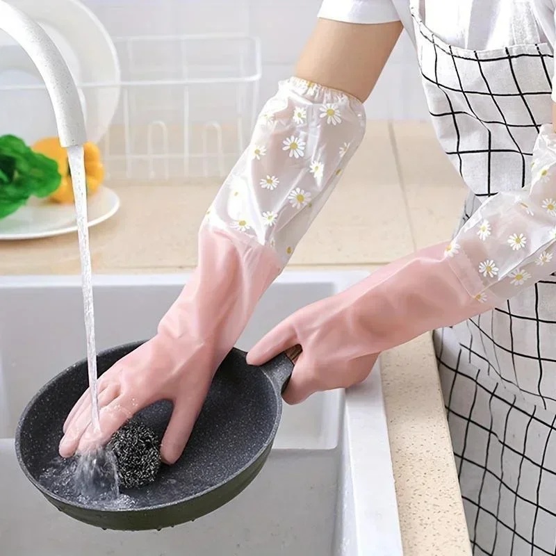 Rubber Glove Cleaning - قفازات مطاطية طويلة الأكمام للاستخدام المنزلي،