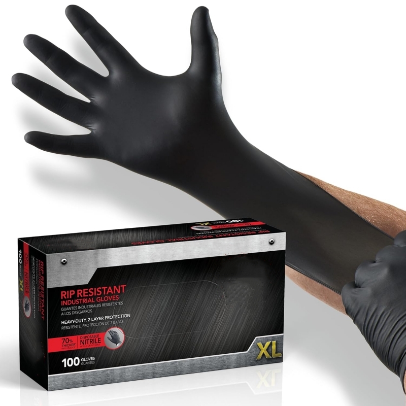 Latex Disposable Glove - 100 قطعة قفازات نتريل سوداء للاستخدام